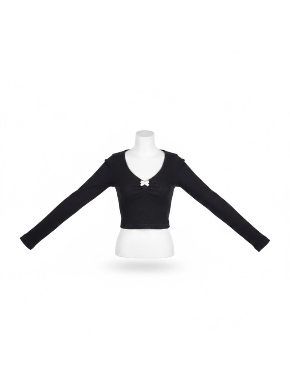 Pacsun Womens Black Polyamide Long-Sleeve Cropped Top With Bow Detail Size S